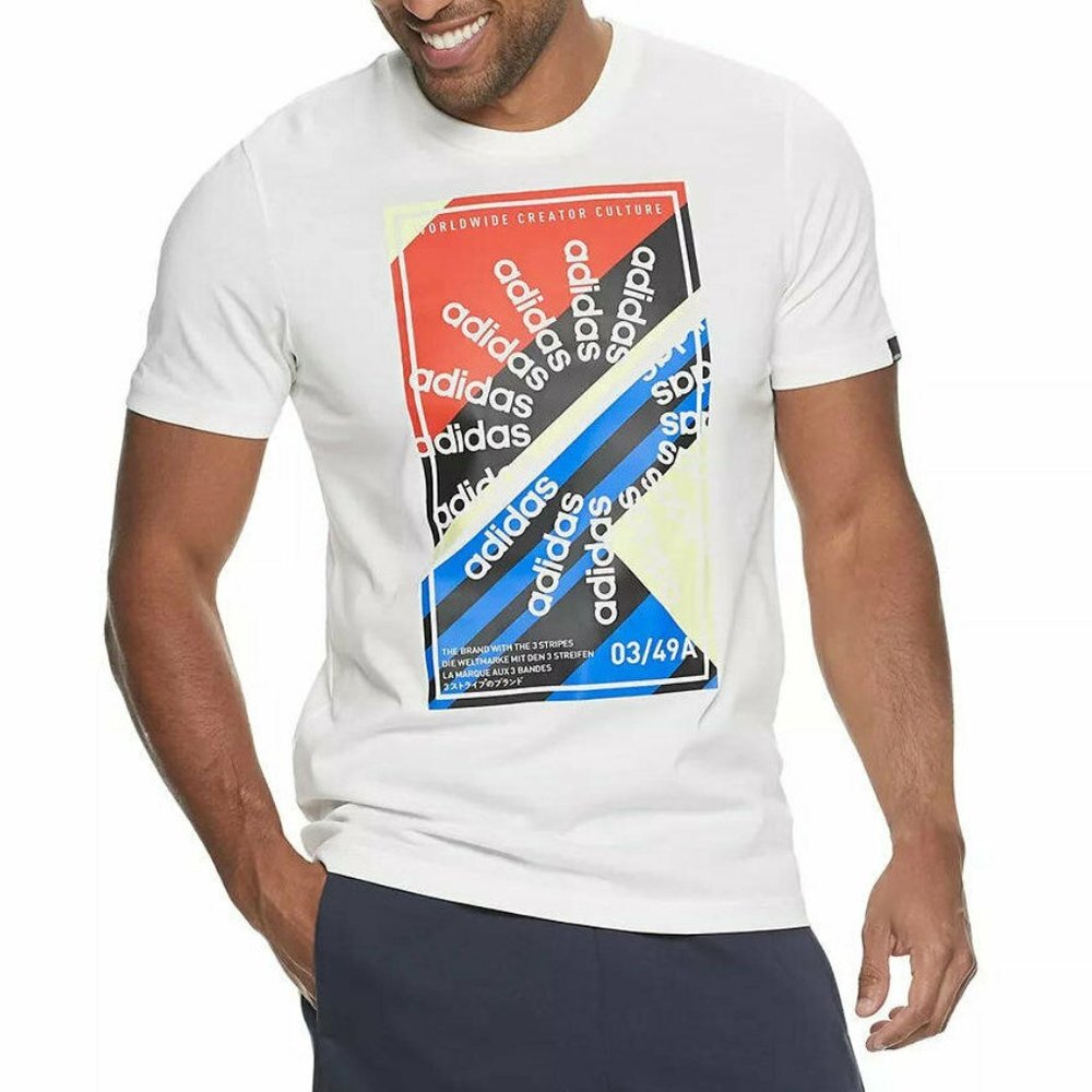 Adidas Slogan Graphic Tee T-Shirt White Climalite Mens Large NWT Cotton Poly